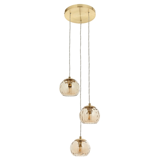 Dimple 3 Lights Glass Shades Ceiling Pendant Light In Champagne