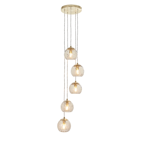 Dimple 5 Lights Glass Shades Ceiling Pendant Light In Champagne