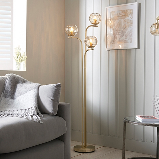 Dimple Lustre Glass Shades 3 Lights Floor Lamp In Champagne