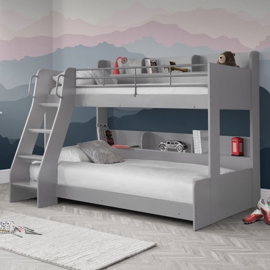 Domino Wooden Triple Sleeper Bunk Bed In Light Grey