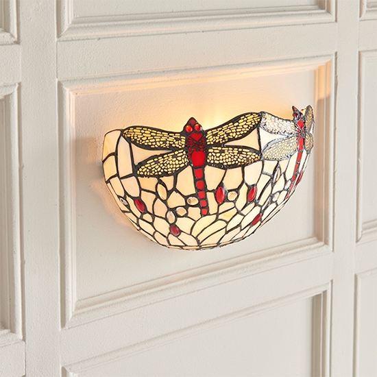 Dragonfly Tiffany Glass Wall Light In Matt Black