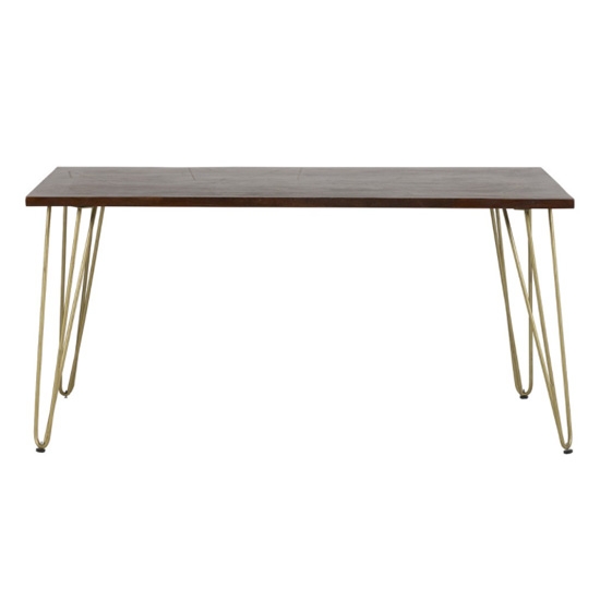 Dreka Rectangular Wooden Dining Table In Dark Gold