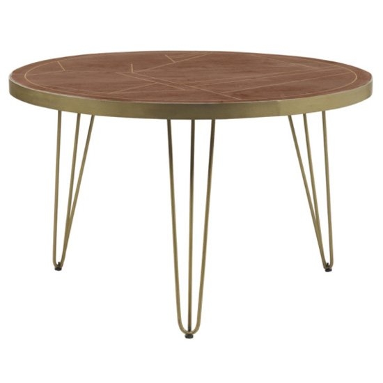 Dreka Round Wooden Dining Table In Dark Gold