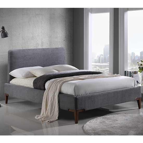 Durban Fabric Upholstered Double Bed In Grey