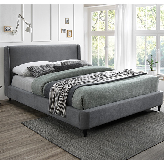 Edburgh Fabric Upholstered Double Bed In Light Grey