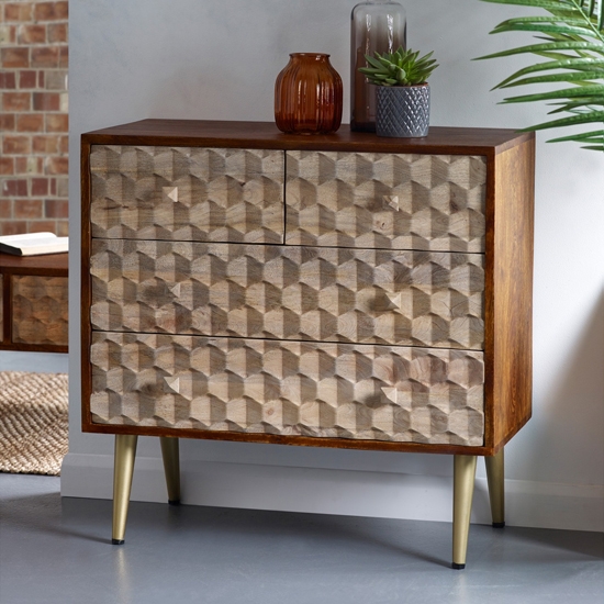 Edison Wooden Chest Of Drawers In Dark Walnut With 4 Drawers