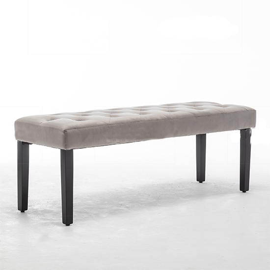 Eleanor Velvet Upholstered Dining Bench In Light Grey