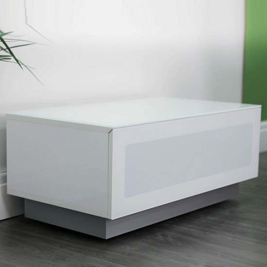 Element Small Tv Stand In White With Glass Door