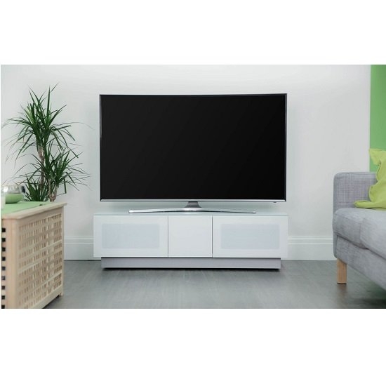 Element Tv Stand In White With 2 Glass Doors