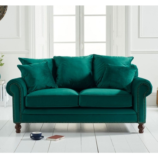 Ellie Plush Fabric Upholstered 2 Seater Sofa In Green