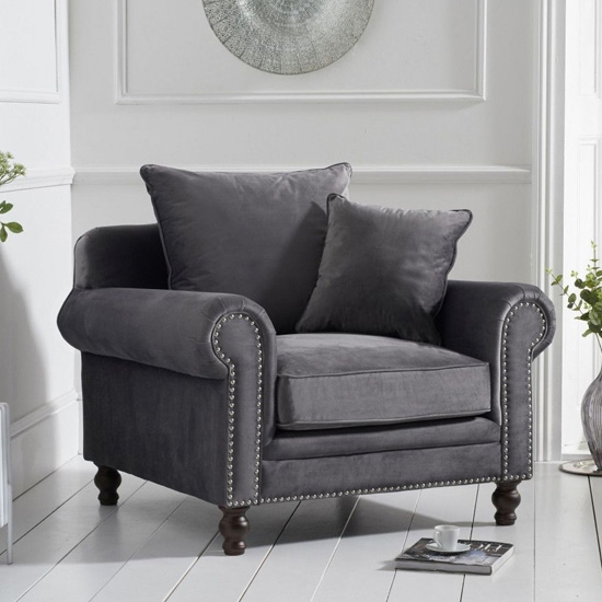 Ellie Plush Fabric Upholstered Armchair In Grey