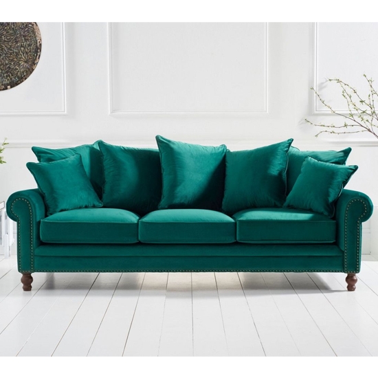 Ellie Plush Fabric Upholstered Fabric 3 Seater Sofa In Green