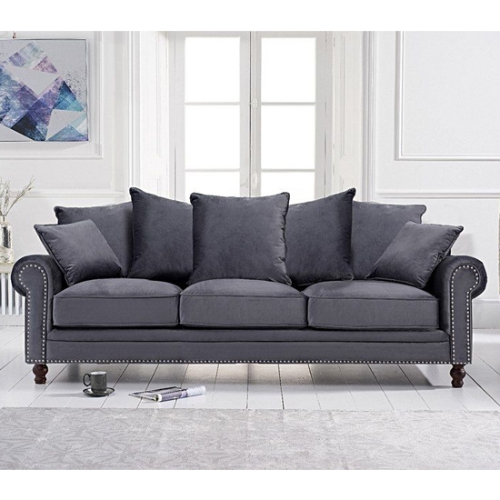 Ellie Plush Fabric Upholstered Fabric 3 Seater Sofa In Grey