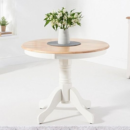 Elstree Round Pedestal Dining Table In Oak And White