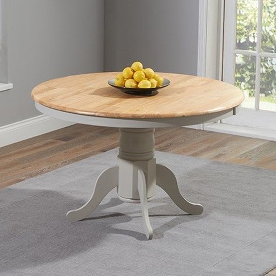 Elstree Round Wooden Dining Table In Oak And Grey