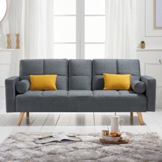 Erica Linen Fabric Upholstered 3 Seater Fold Down Sofa Bed In Grey