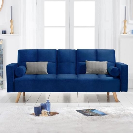 Erica Velvet Upholstered 3 Seater Fold Down Sofa Bed In Blue