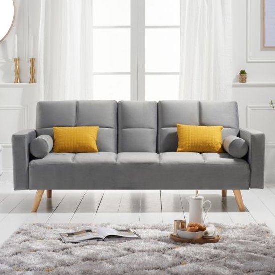 Erica Velvet Upholstered 3 Seater Fold Down Sofa Bed In Grey