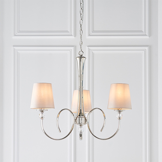 Fabia 3 Lights Ceiling Pendant Light In Polished Nickel With Marble Silk Shades