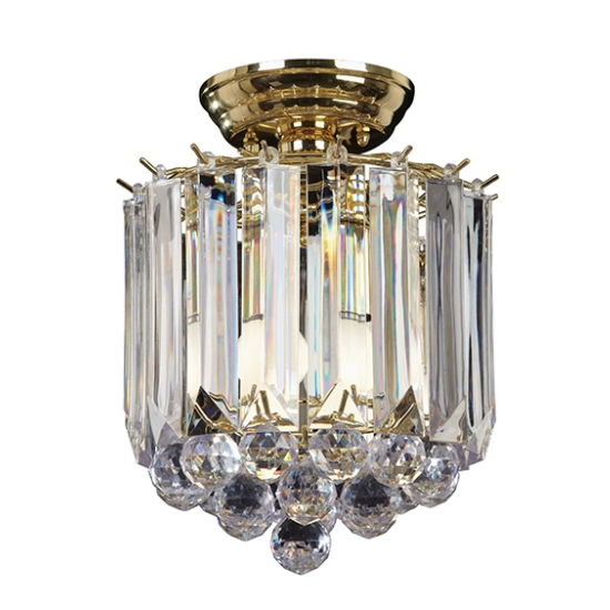 Fargo 2 Lights Clear Faceted Acrylic Flush Ceiling Light In Brass