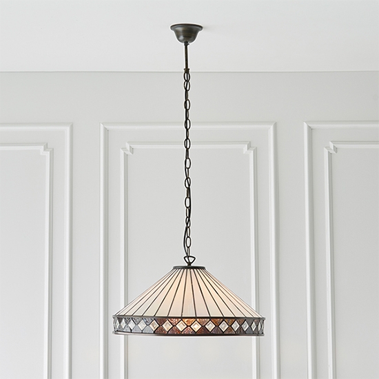 Fargo Large Tiffany Glass Ceiling Pendant Light In Dark Bronze