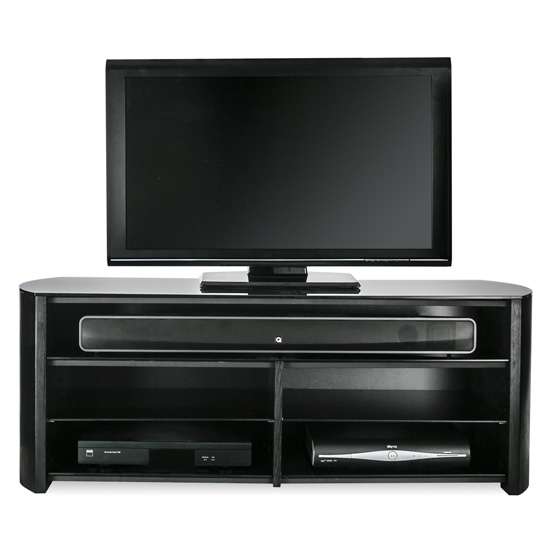 Finewoods Wooden Tv Stand In Black Oak With Sound Bar Shelf