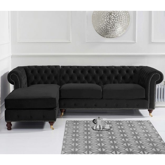 Fiona Medium Velvet Left Facing Chesterfield Corner Chaise Sofa In Black