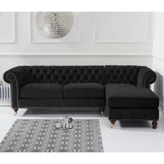 Fiona Medium Velvet Right Facing Chesterfield Corner Chaise Sofa In Black