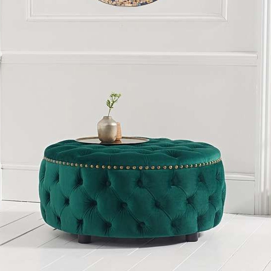 Fiona Round Velvet Upholstered Footstool In Green