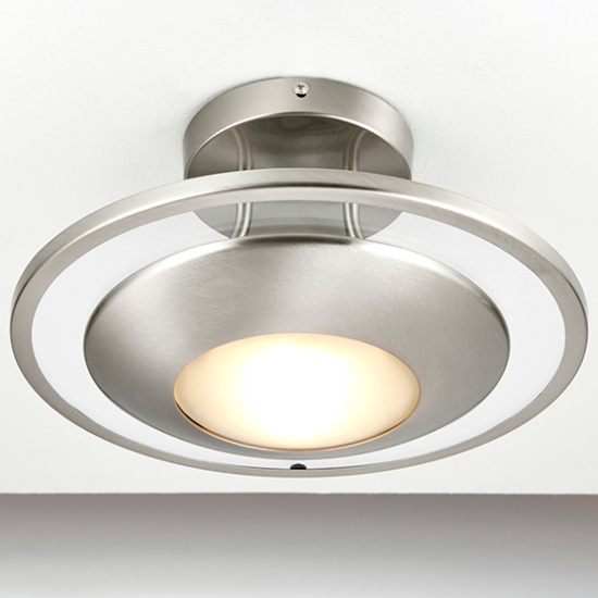 Firenz Frosted Glass Diffuser Semi Flush Ceiling Light In Satin Chrome