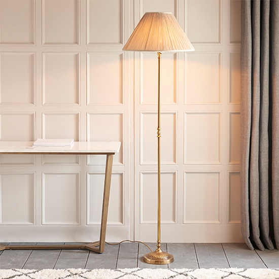 Fitzroy Beige Shade Floor Lamp With Solid Brass Base
