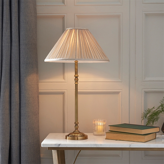 Fitzroy Beige Shade Table Lamp In Solid Brass