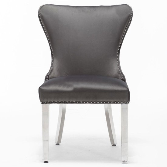 Florence Button Back Velvet Dining Chair In Dark Grey