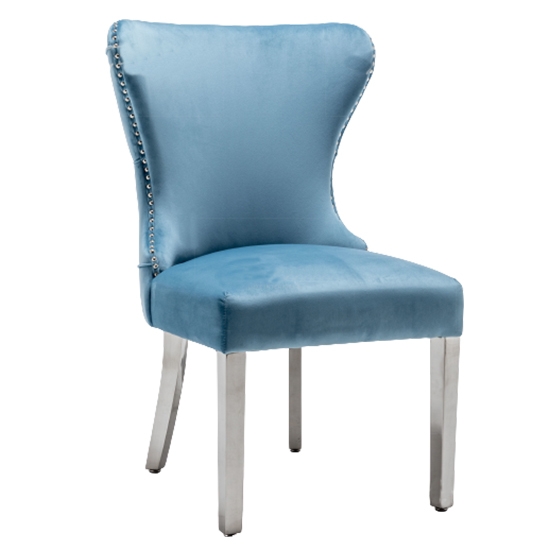 Florence Button Back Velvet Upholstered Dining Chair In Blue