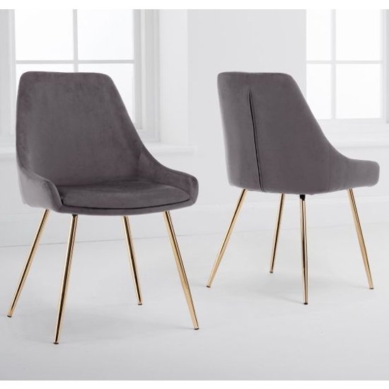 Florida Grey Velvet Dining Chairs In Pair With Gold Legs