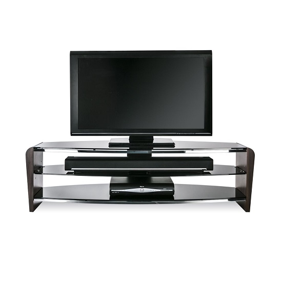 Francium Large Wooden Tv Stand In Black With Black Glass