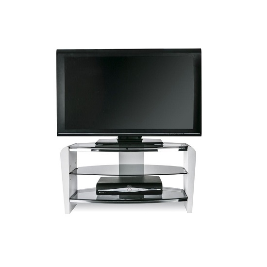Francium Wooden Tv Stand In White With Smoked Glass