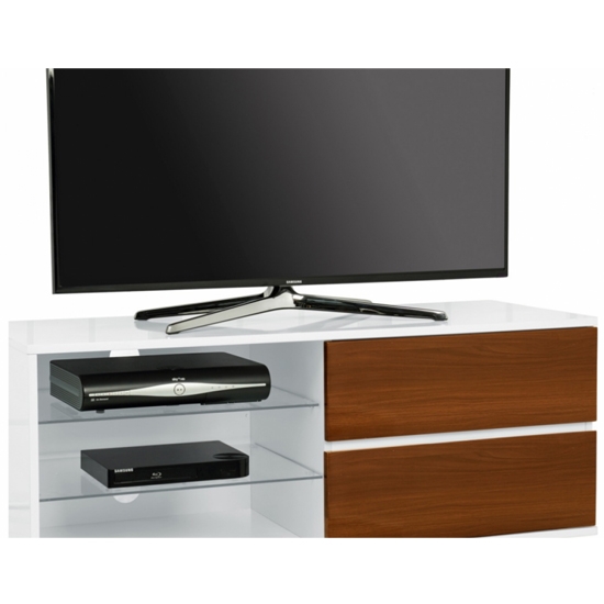 Gallus Wooden Tv Stand In White High Gloss With 2 Walnut Drawers