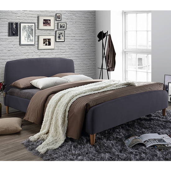 Geneva Fabric Upholstered King Size Bed In Dark Grey