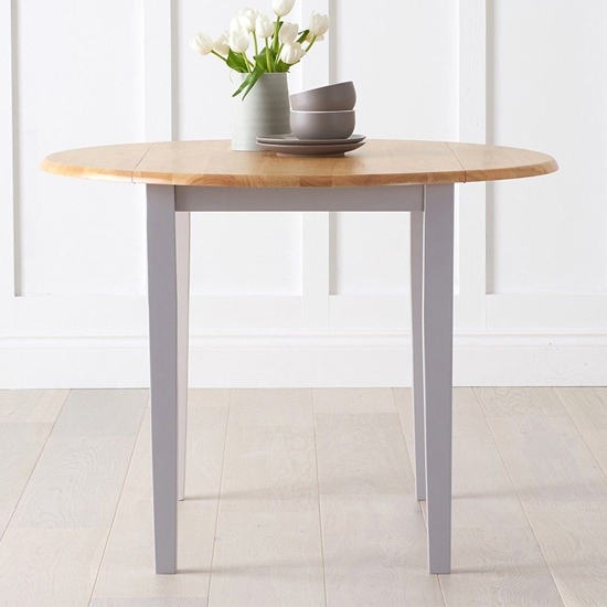 Genovia Drop Leaf Extending Dining Table In Oak And Grey