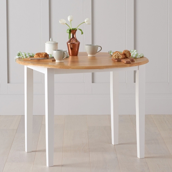 Genovia Drop Leaf Extending Dining Table In Oak And White