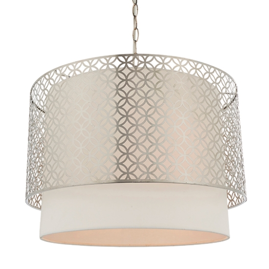 Gilli Large White Linen Shade Ceiling Pendant Light In Satin Nickel