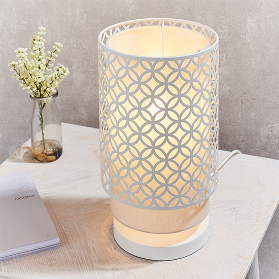 Gilli Pale Grey Fabric Shade Table Lamp In Chalk White