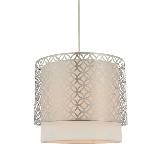 Gilli Small White Linen Shade Ceiling Pendant Light In Satin Nickel