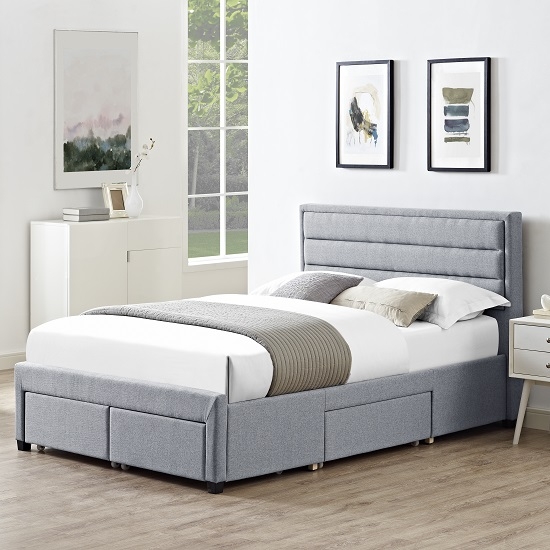 Greenwich Linen Fabric King Size Bed In Grey