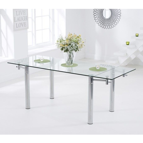 Grenada Extending Glass Dining Table With Chrome Stainless Steel Legs