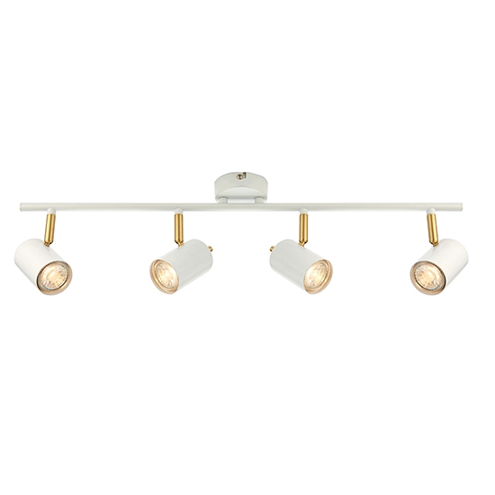 Gull 4 Lights Bar Ceiling Light In Matt White And Satin Brass