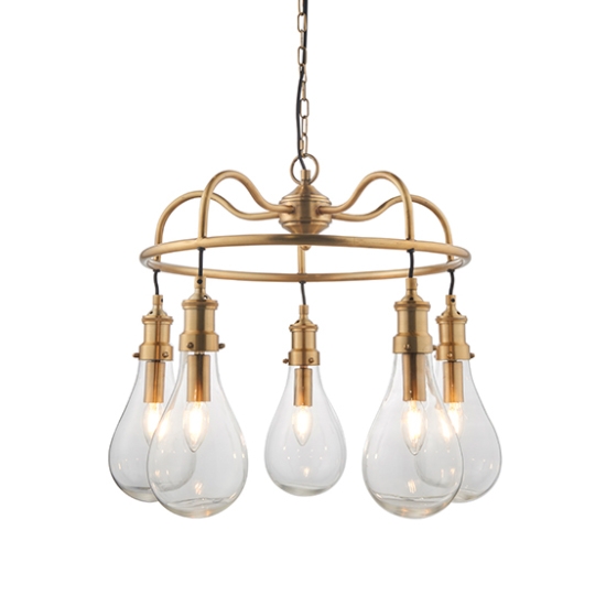 Hadassa Clear Pear Drop Shades Ceiling Pendant Light In Antique Brass