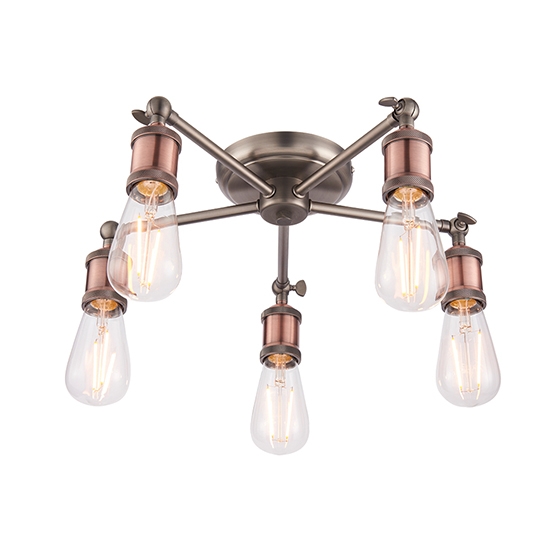 Hal 5 Lights Semi Flush Ceiling Light In Aged Pewter And Aged Copper