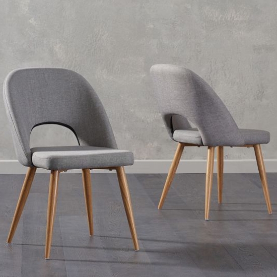 Halle Grey Fabric Dining Chairs In Pair